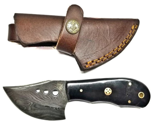 Titan Damascus Stainless Steel Skinning Knife with Bull Horn Handle 6.2in TD-029