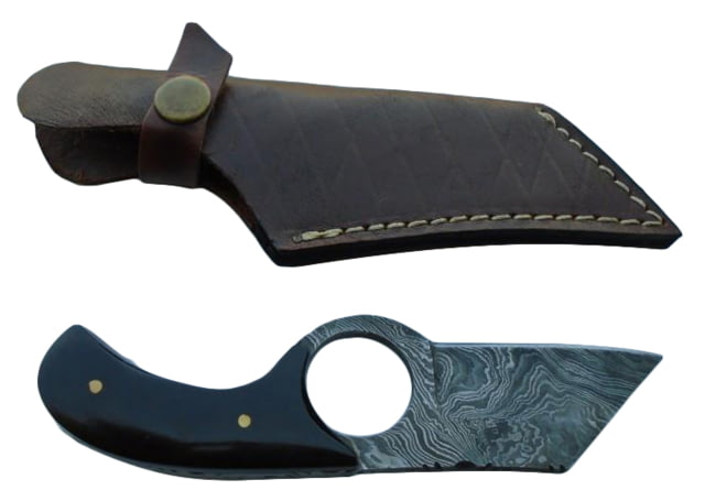 Titan Damascus Steel Fixed Bull Horn Handle 6in Knife TD-031