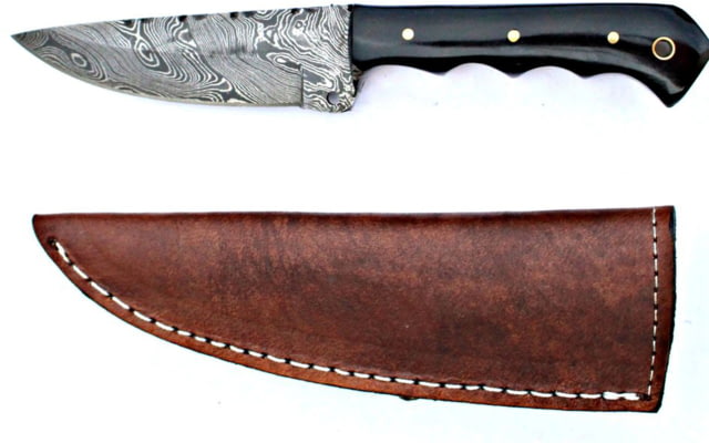 Titan Damascus Steel Fixed Knife 8in Bull Horn Skinny Handle TD-028