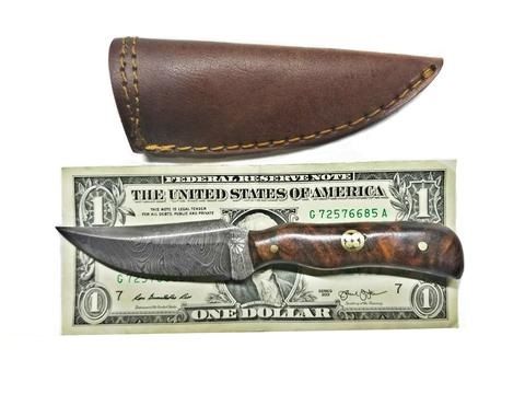 Titan Damascus Steel Fixed Blade Neck Knife Mini Old Timer Mini Sharp Finger Rosewood Grip 3.1in TD-178