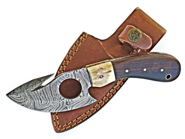 Titan Damascus Steel Hand Forged Gut Hook Skinning Knife 7.2in TD-006 TDK-6