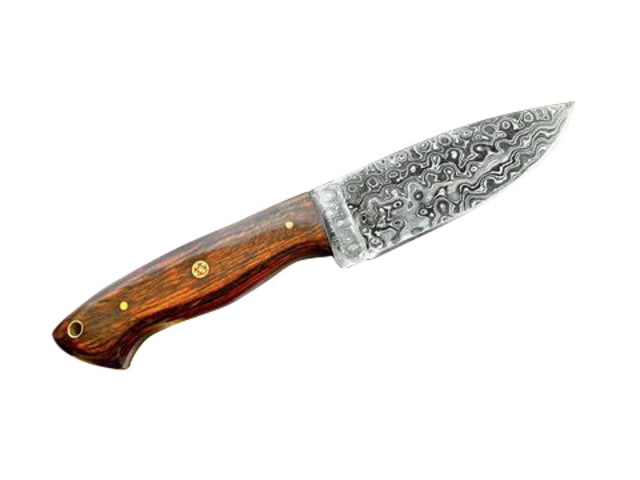 Titan International Knives Damascus 10in Custom Handmade Forged Damascus Steel Hunting Bowie Knife Fixed Blade Diamond Wood Handle w/ Leather Sheath