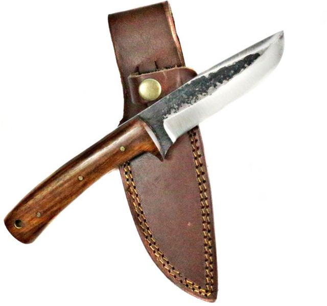 Titan International Knives Hand Forged Hunting-Utility Knife w/ Custom Carbon 4in Blade Rose Wood Handle 7.8in Overall