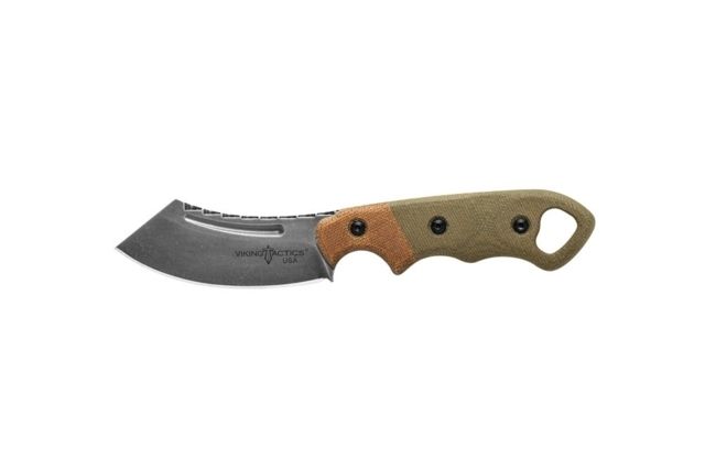 TOPS Knives VTAC Patriot Fixed Knife 3.00in 1095 RC 56-58 Steel Cleaver Blade Tan/Green Canvas Micarta Handle