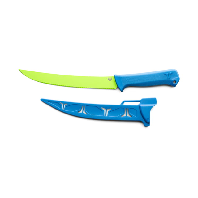 True TRUE SYK Serrated Knife 9in 9CR18MoV Stainless Steel Fillet Blue Handle Green