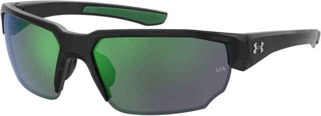 Under Armour Blitzing Sunglasses with Shiny Black Frame and Green Temple Tips with Green to Grey Lens Medium  7ZJ-Z9