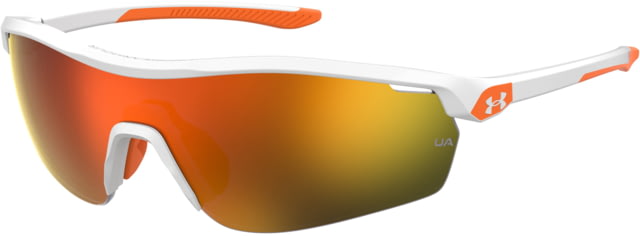 Under Armour Gametime JR Sunglasses with Shiny White Frame and Orange Temple Tips with Baseball Tuned Orange Mirror Lens Medium  1XN-50