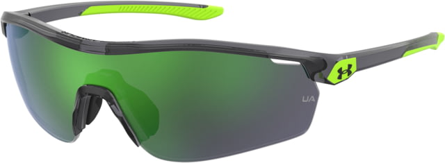 Under Armour Gametime JR Sunglasses with Transparent Grey Frame and Green Temple Tips with Green to Grey Mirror Lens Medium  KB7-Z9