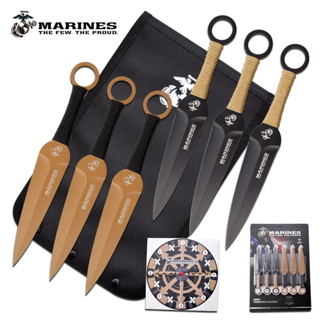 USMC 6 Throwing Knife Set 5.5 in 3Cr13 Stainless Steel Stainless Steel Black/Brown