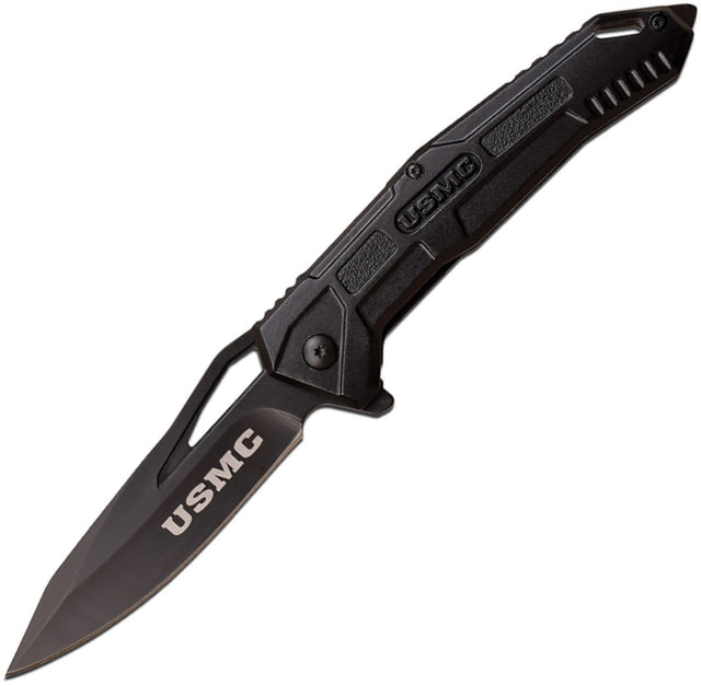 USMC USMC Framelock A/O Folding Knife 3.5" black finish 3Cr13 stainless blade Black anodized aluminum handle
