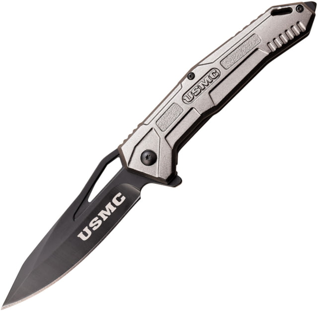 USMC USMC Framelock A/O Folding Knife 3.5" black finish 3Cr13 stainless blade Gray anodized aluminum handle