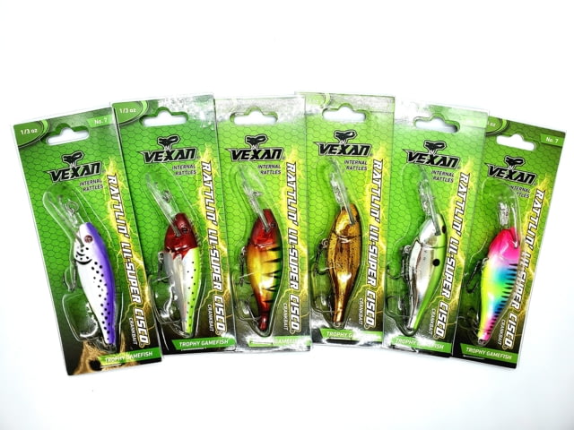 Vexan 6-Pack Rattlin LIL-Super Cisco Trolling & Crankbait Lures White/Purple/Red/Green/Gold/Silver/Pink/Yellow/Blu 48 in