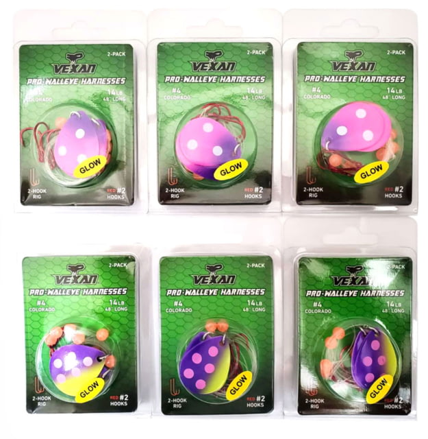 Vexan Two-fer Six 2-Packs Glow Walleye Crawler Harnesses Purple Haze/Slug Bug 48 in Two-fer #3 WH