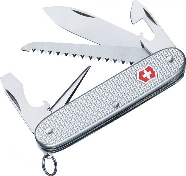 Victorinox Farmer Swiss Army Knife w/Bottle Opener Silver Alox Ribbed 53964