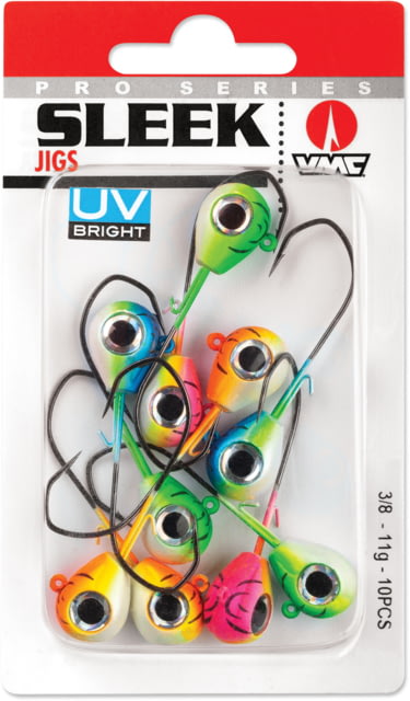 VMC Sleek Jig UV Kit 1/4oz Number 2/0 Hooks 10 Assorted UV Colours
