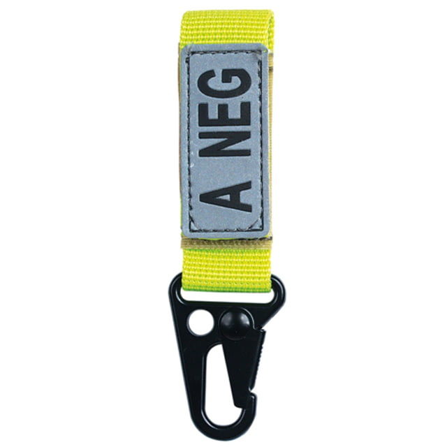 Voodoo Tactical Embroidered Blood Type Tags A- Black Letters Hi-Viz Yellow Webbing