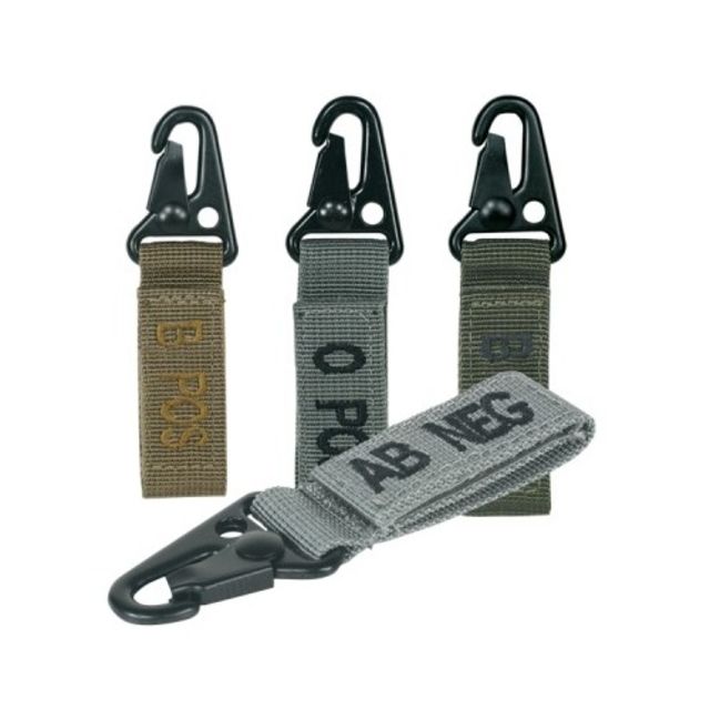 Voodoo Tactical Embroidered Blood Type Tags w/ Velcro And Metal Clip AB+ Brown Letters Coyote Webbing