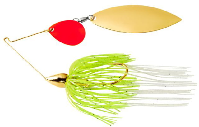 War Eagle War Eagle Trokar Tandem Willow Colorado Blades Spinnerbait Mustad Fishing Hook 1/2oz 1 Piece Red Kick/Gold Frame/White Chartreuse