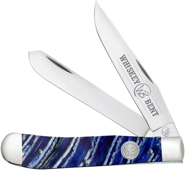Whiskey Bent Knives Trapper Folding Knife Slip Joint 440 Steel Blade 4.125in Closed Length Acrylic Handle Blue Mammoth