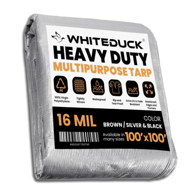 White Duck Super Heavy Duty Poly Tarp Silver/Black 100x100ft