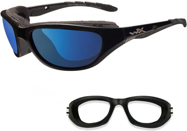 Wiley X Airrage Sunglasses Gloss Black Frame Captivate Pol Blue Mirror Lens