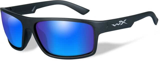 Wiley X WX Peak Sunglasses Matte Black Frame Captivate Pol Blue Mirror Lens