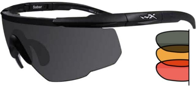 Wiley X Saber Advanced Sunglasses - 3 Lens Package 1 Matte Black Frame w/Smoke Grey Light Rust Vermillion