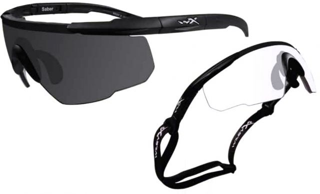 Wiley X Saber Advanced Sunglasses - 2 Full Glasses 2 Matte Black Frames w/ Smoke Grey Lens & Clear Lens