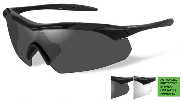 Wiley X Vapor Safety Sunglasses APEL Approved 2 Lens Package 1 Matte Black Frame w/Smoke Grey Clear Lens