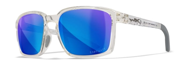 Wiley X WX Alfa Sunglasses Gloss Clear Crystal Frame Captivate Polarized Blue Mirror Lens