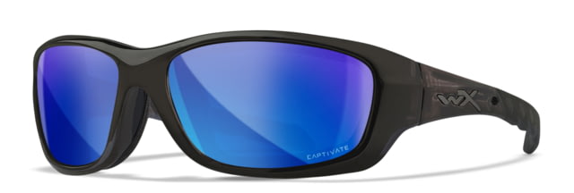 Wiley X WX Gravity Sunglasses Black Crystal Frame Captivate Pol Blue Mirror Lenses