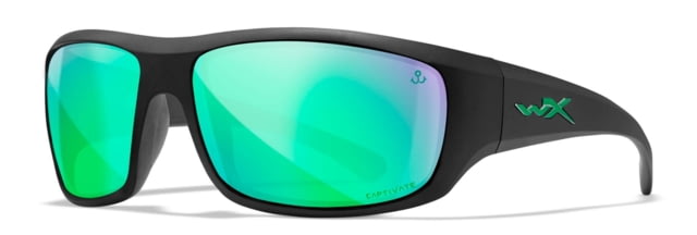 Wiley X WX Omega Sunglasses Matte Black Frame Captivate Polarized Green Mirror Lens