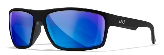 Wiley X WX Peak Sunglasses Matte Black Frame Peak XL Captivate Pol Blue Mirror Lens