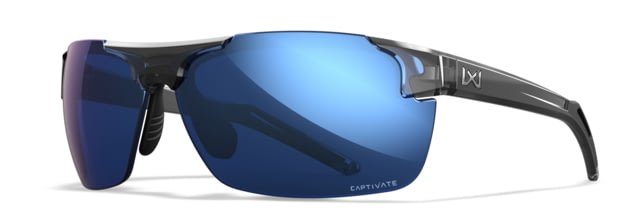 Wiley X WX Prime Sunglasses Gloss Crystal Grey Frame Prime Captivate Pol Blue Mirror Lens