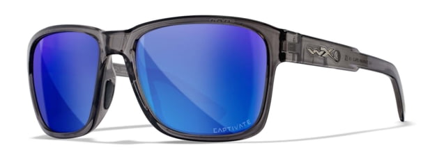 Wiley X WX Trek Sunglasses Gloss Crystal Dark Grey Frame Captivate Polarized Blue Mirror Lens