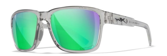 Wiley X WX Trek Sunglasses Gloss Crystal Light Grey Frame Captivate Polarized Green Mirror Lens