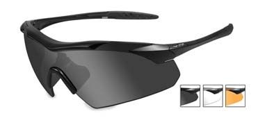 Wiley X Vapor Safety Sunglasses 3 Lens Package 1 Matte Black Frame w/Smoke Grey Clear Light Rust Lens