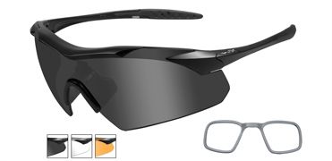 Wiley X Vapor Safety Sunglasses 3 Lens Package 1 Matte Black Frame w/Smoke Grey Clear Light Rust Lens w/ RX Insert