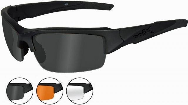 Wiley X WX Valor Sunglasses - 3 Lens Package 1 Matte Black Frame w/Smoke GreyClearLight Rust Lens