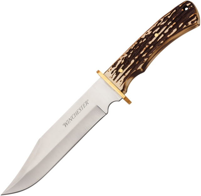 Winchester Large Stag Bowie Knife 6.5in Stainless Steel Blade Stag BLK