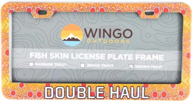 Wingo Outdoors License Plate Frame Brown Trout Double Haul 12 x 7 inches