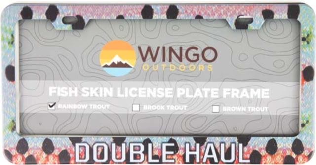 Wingo Outdoors License Plate Frame Rainbow Trout Double Haul 12 x 7 inches