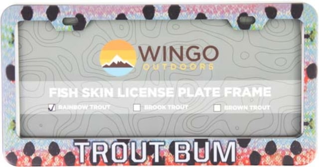 Wingo Outdoors License Plate Frame Rainbow Trout Trout Bum 12 x 7 inches