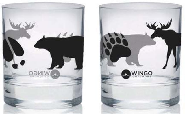 Wingo Outdoors Lowball Glasses 2-Pack 16oz Moose and Bear