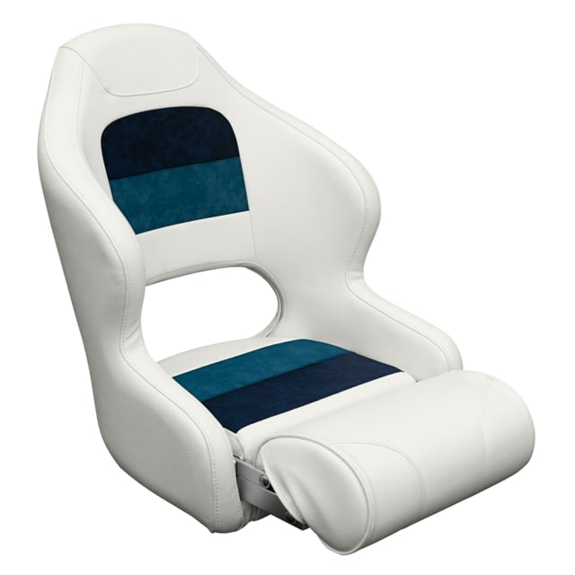 Wise Deluxe Pontoon Bucket Seat w/ Bolster White/Navy/Blue Large