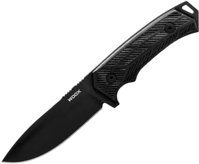 WOOX Rock 62 Fixed Blade Knife 4.25 in Drop Point Mil-Spec Black Sleipner Steel Blade Engraved American Walnut Handle Phantom Black