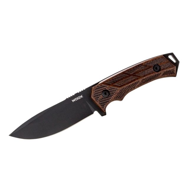 WOOX Rock 62 Fixed Blade Knife 4.25 in Drop Point Mil-Spec Grey Sleipner Steel Blade Engraved American Walnut Handle