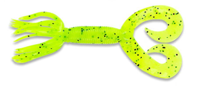 Yamamoto Baits Double Tail Hula Grub 10 Pack 4in Chartreuse with Large Black