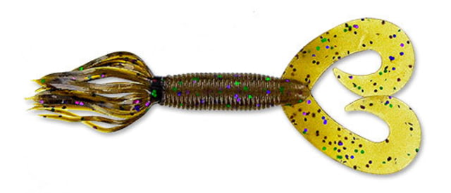 Yamamoto Baits Double Tail 5in Hula Grub 10 Pack Green Pumpkin with Large Green & Large Purple