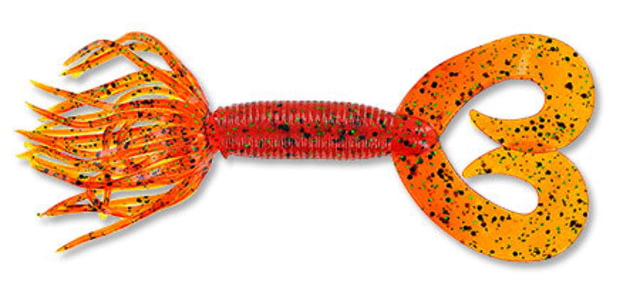 Yamamoto Baits Double Tail Hula Grub 10 Pack 4in Pumpkin Orange with Large Black & Small Green